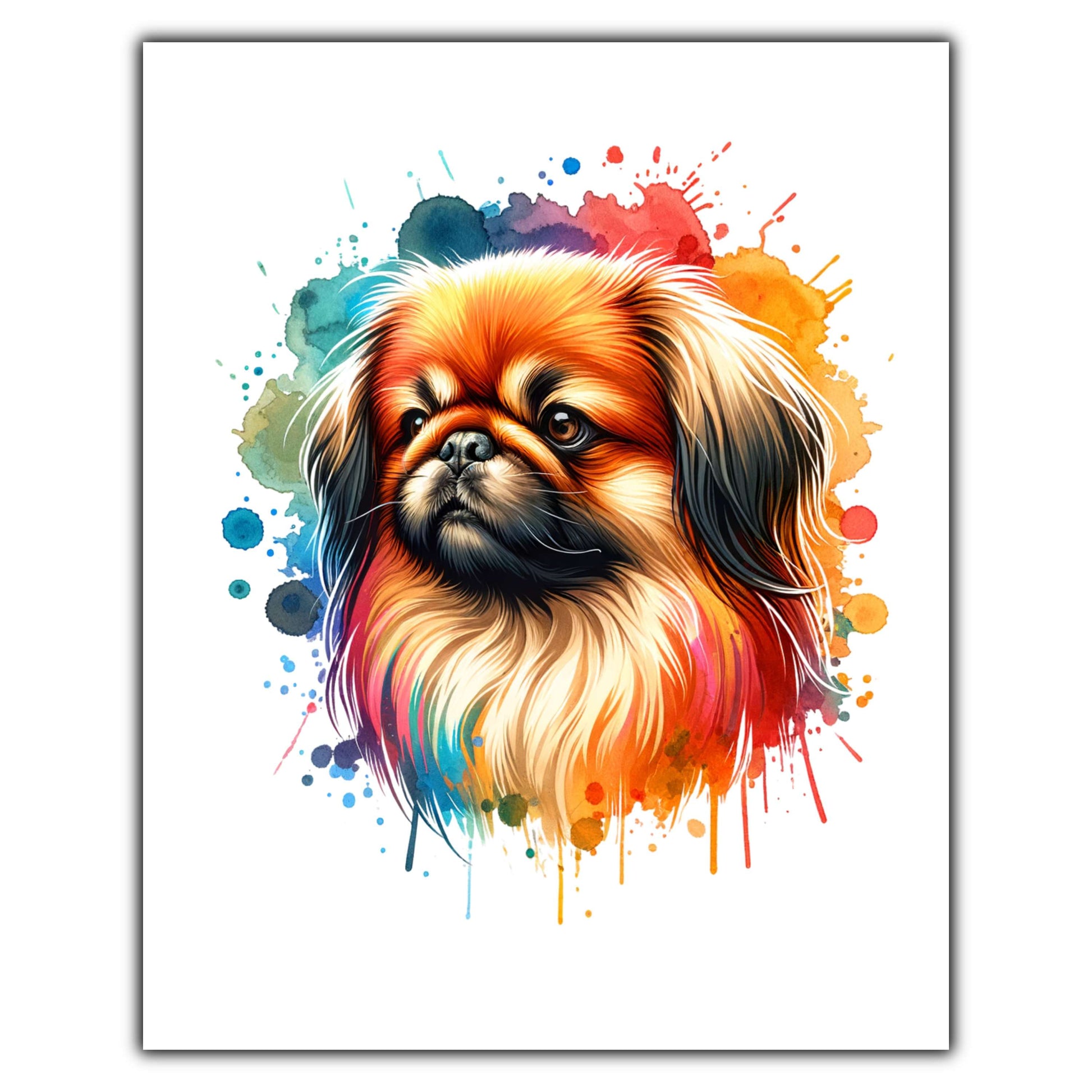 Pekingese Rainbow Watercolor Portrait Dog Lover 8"x10" Wall Art Print - Pekingese Gift