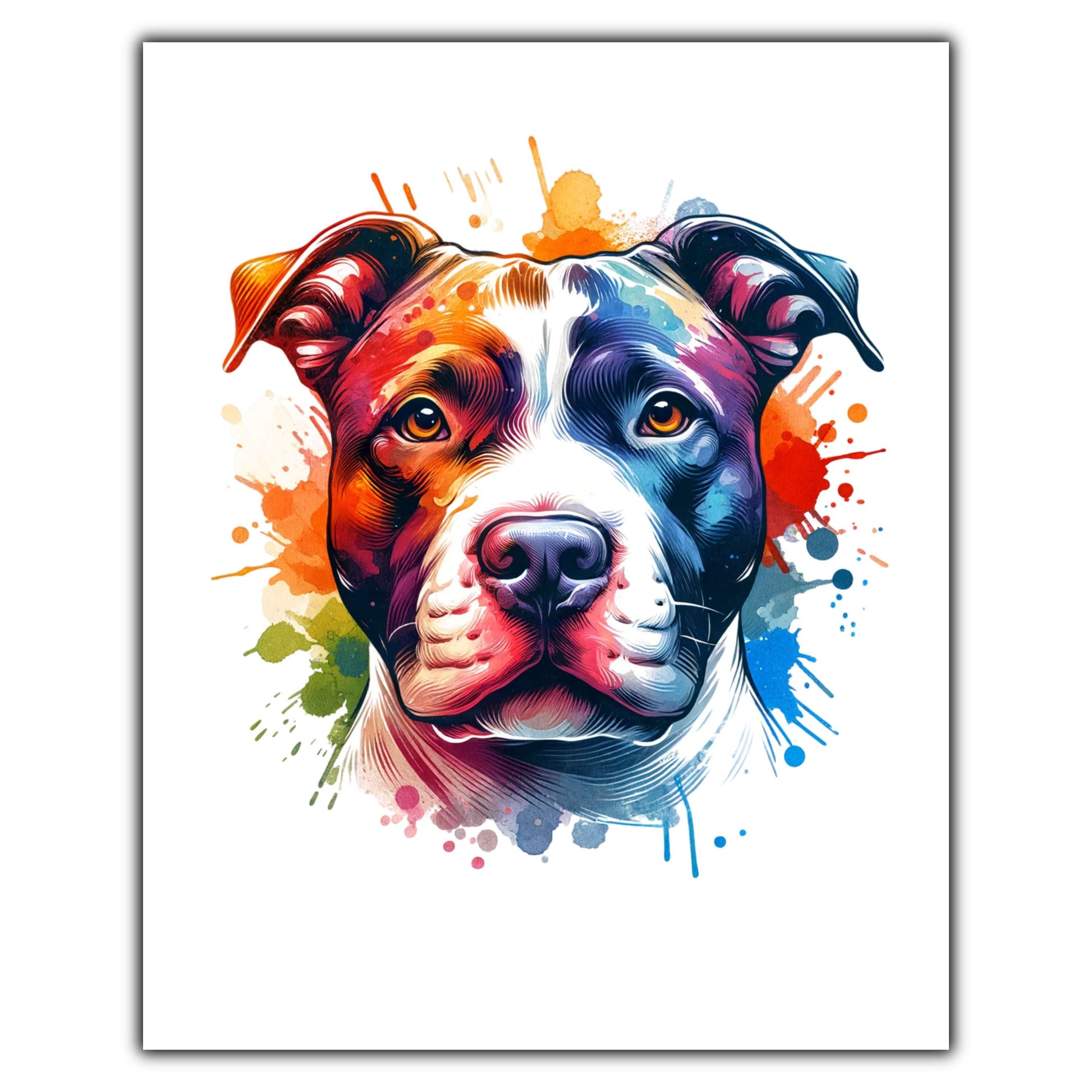 Pit Bull Rainbow Watercolor Portrait Dog Lover 8"x10" Wall Art Print - Pit Bull Terrier Gift