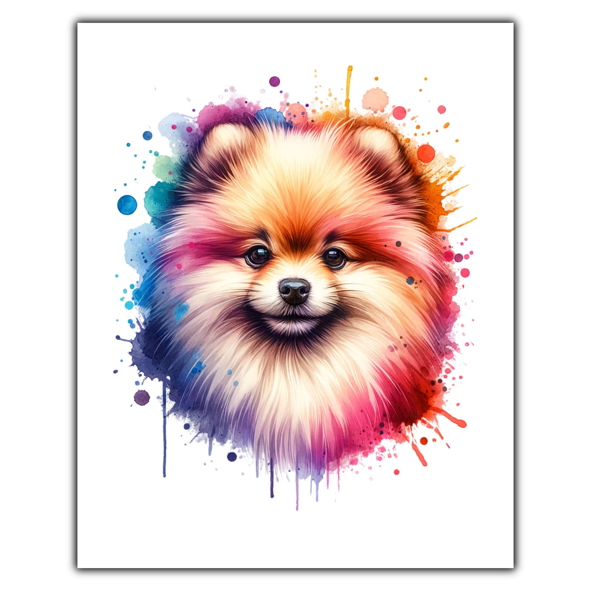 Pomeranian Rainbow Watercolor Portrait Dog Lover 8"x10" Wall Art Print - Pomeranian Gift