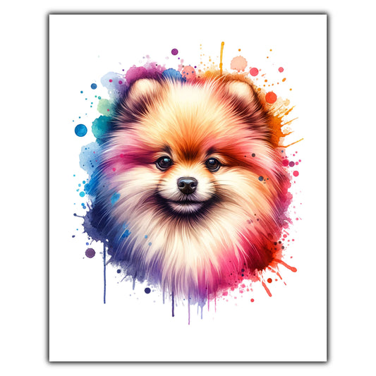 Pomeranian Rainbow Watercolor Portrait Dog Lover 8"x10" Wall Art Print - Pomeranian Gift