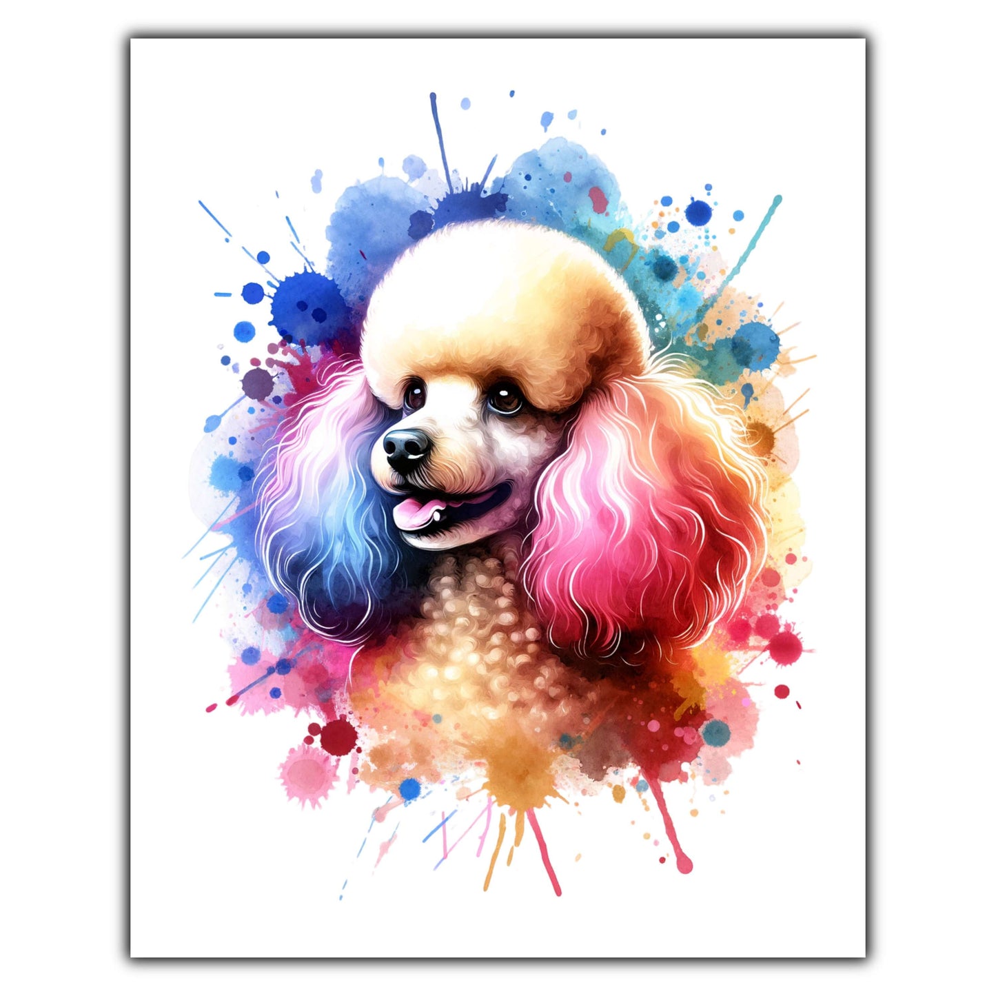 Poodle Rainbow Watercolor Portrait Dog Lover 8"x10" Wall Art Print - Poodle Gift