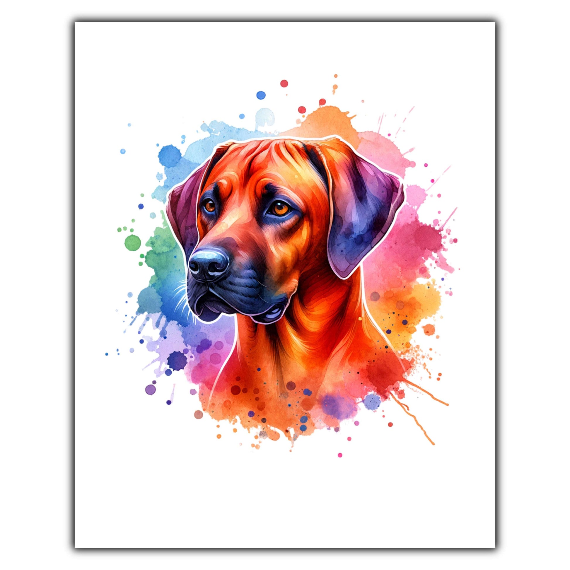 Rhodesian Ridgeback Rainbow Watercolor Portrait Dog Lover 8"x10" Wall Art Print - Rhodesian Ridgeback Gift
