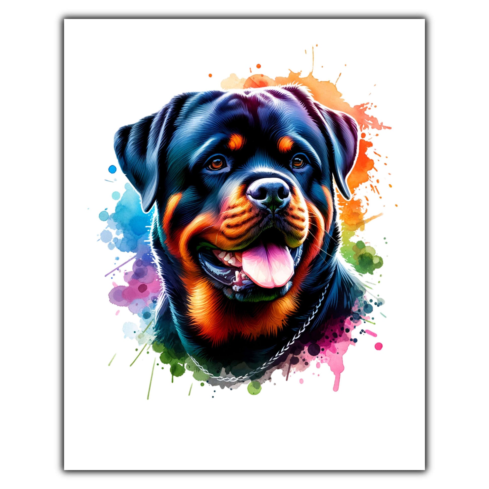 Rottweiler Rainbow Watercolor Portrait Dog Lover 8"x10" Wall Art Print - Rottweiler Gift