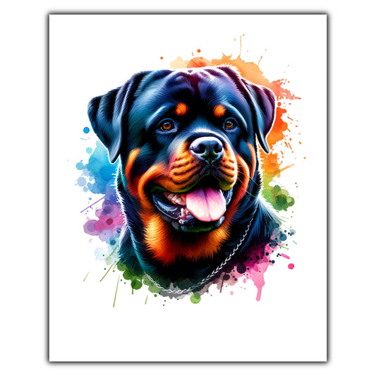 Rottweiler Rainbow Watercolor Portrait Dog Lover 8"x10" Wall Art Print - Rottweiler Gift