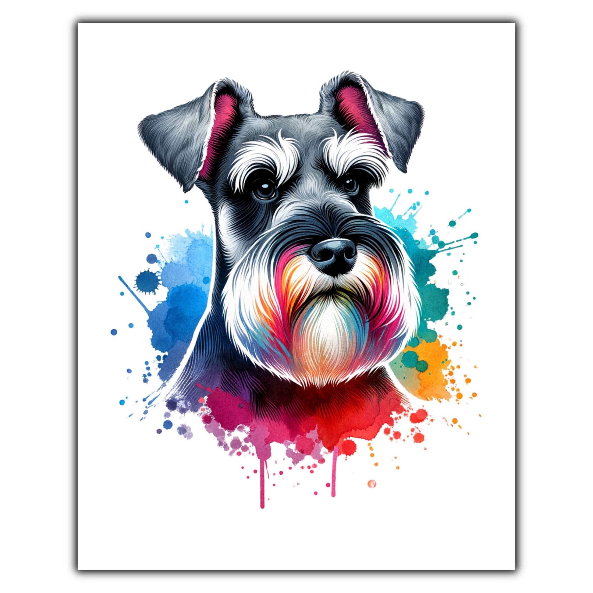 Schnauzer Rainbow Watercolor Portrait Dog Lover 8"x10" Wall Art Print - Schnauzer Gift