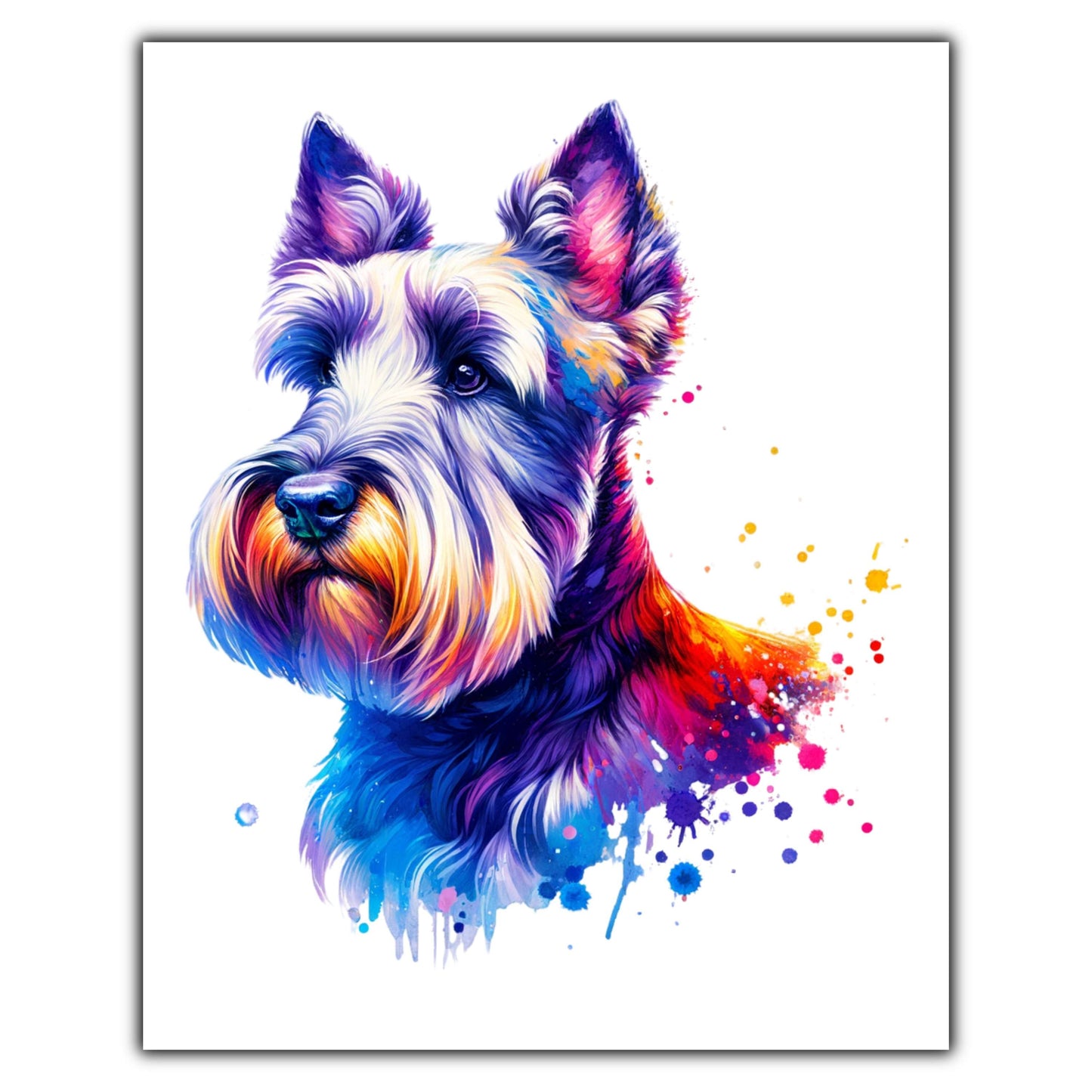 Scottish Terrier Rainbow Watercolor Portrait Dog Lover 8"x10" Wall Art Print - Scottie Gift