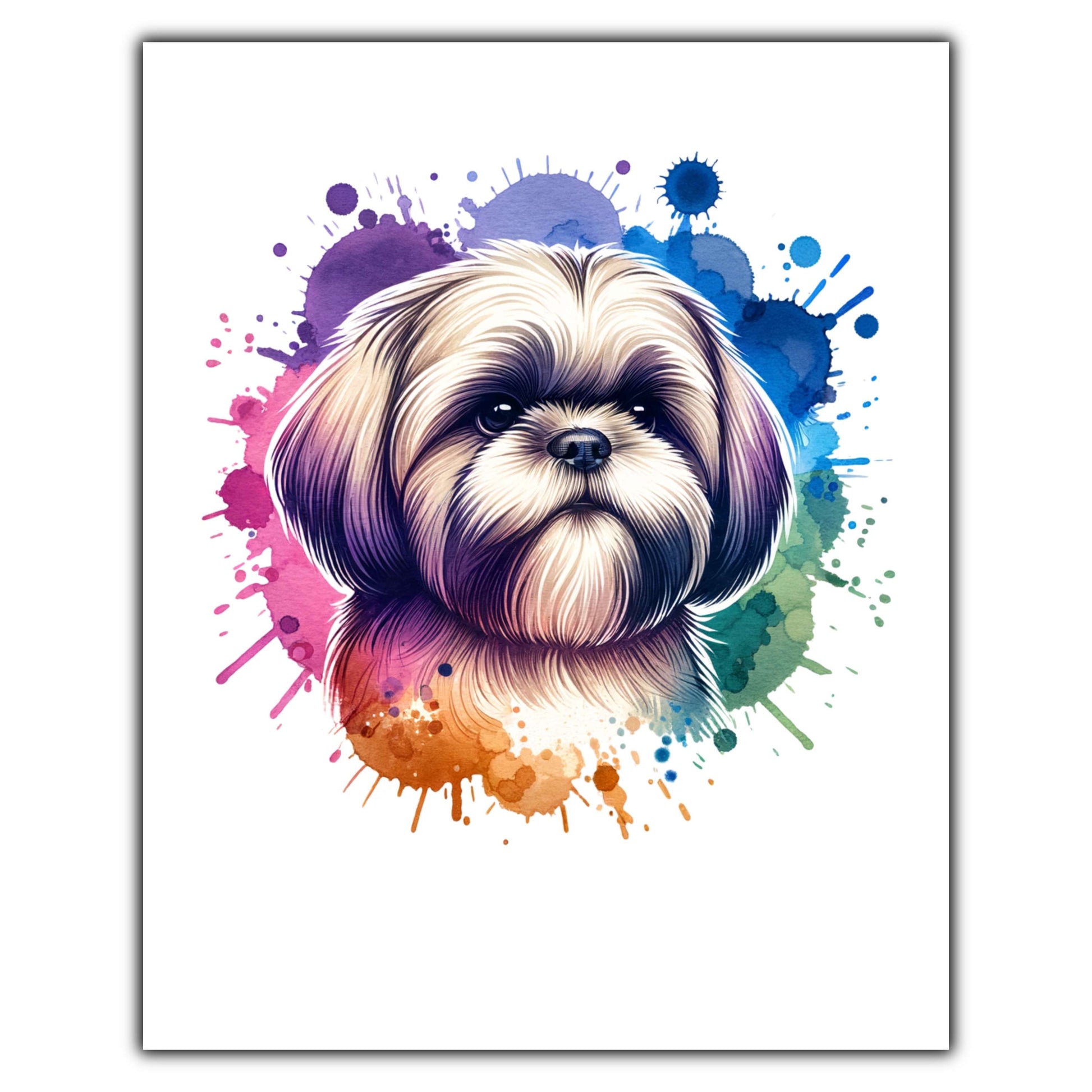 Shih Tzu Rainbow Watercolor Portrait Dog Lover 8"x10" Wall Art Print - Shih Tzu Gift
