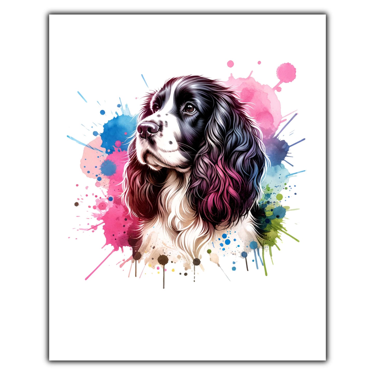 Springer Spaniel Rainbow Watercolor Portrait Dog Lover 8"x10" Wall Art Print - Springer Spaniel Gift