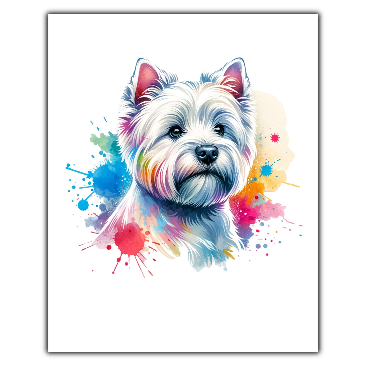 West Highland Terrier Rainbow Watercolor Portrait Dog Lover 8"x10" Wall Art Print - Westie Gift