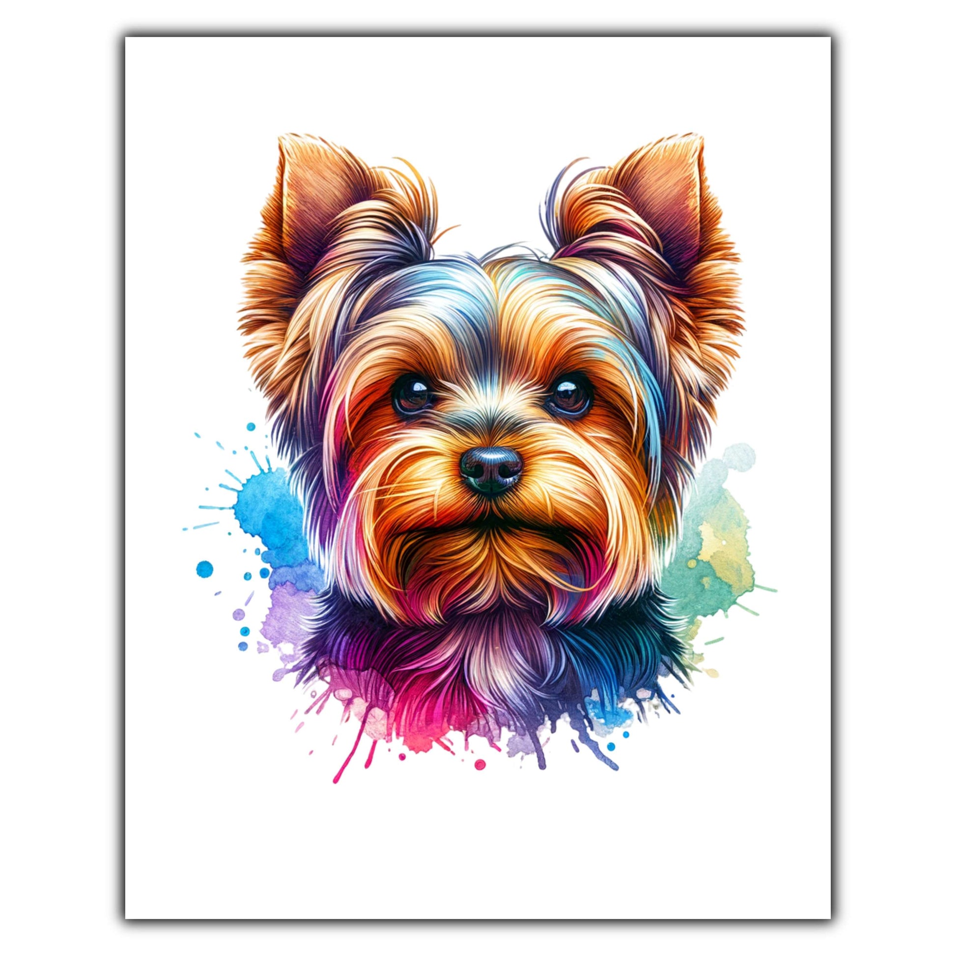 Yorkshire Terrier Rainbow Watercolor Portrait Dog Lover 8"x10" Wall Art Print - Yorkie Gift
