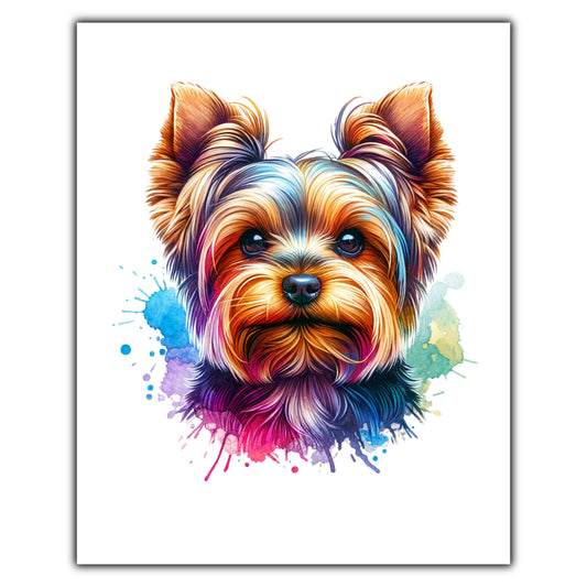 Yorkshire Terrier Rainbow Watercolor Portrait Dog Lover 8"x10" Wall Art Print - Yorkie Gift