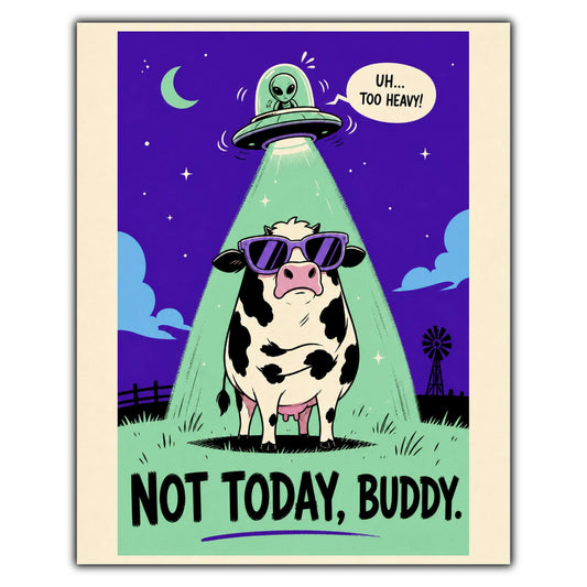 Funny Alien Abduction Attempt Fat Cow UFO 8"x10" Wall Art Print