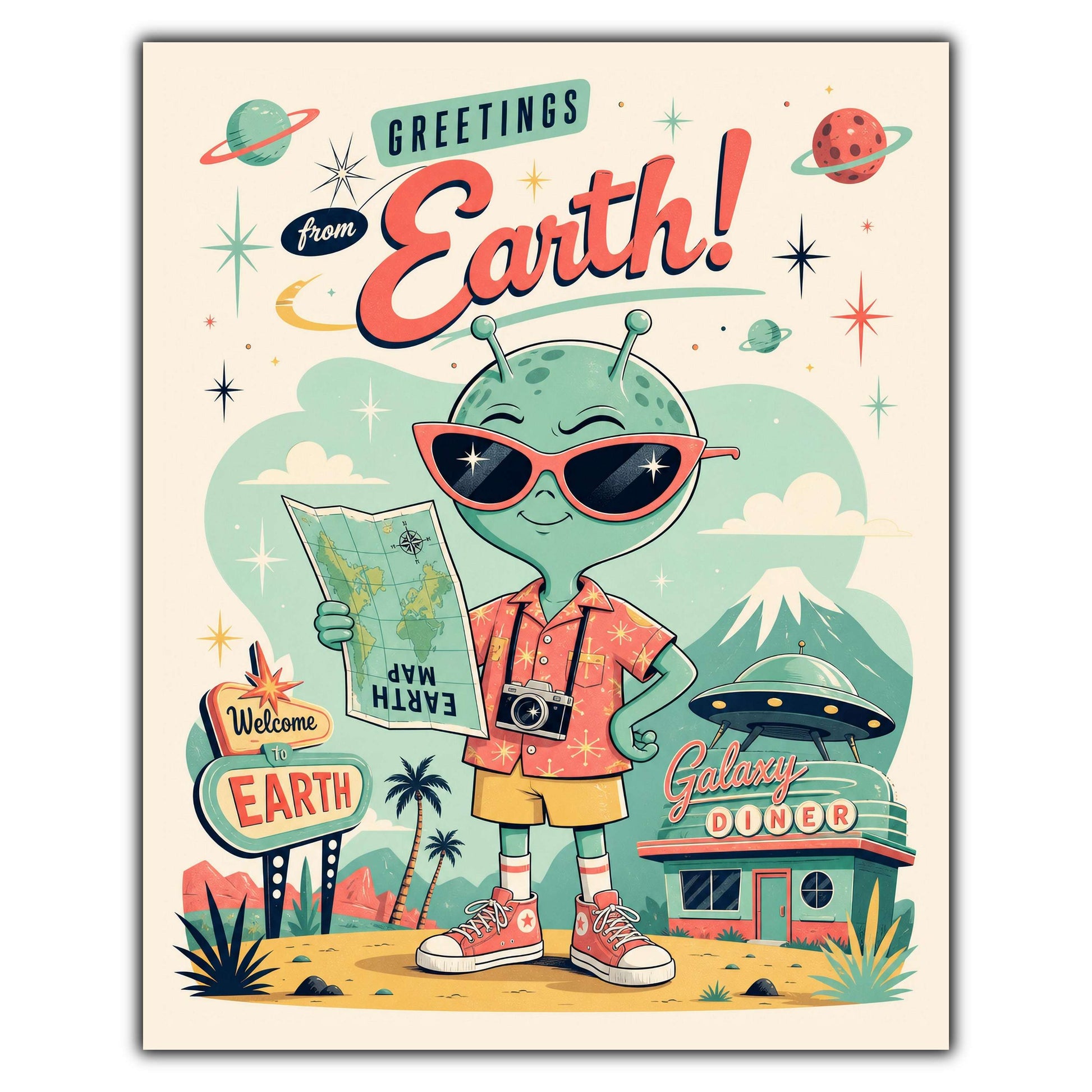 Greetings From Earth Funny Alien Tourist 8"x10" Wall Art Print