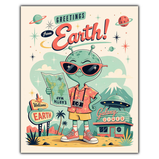 Greetings From Earth Funny Alien Tourist 8"x10" Wall Art Print