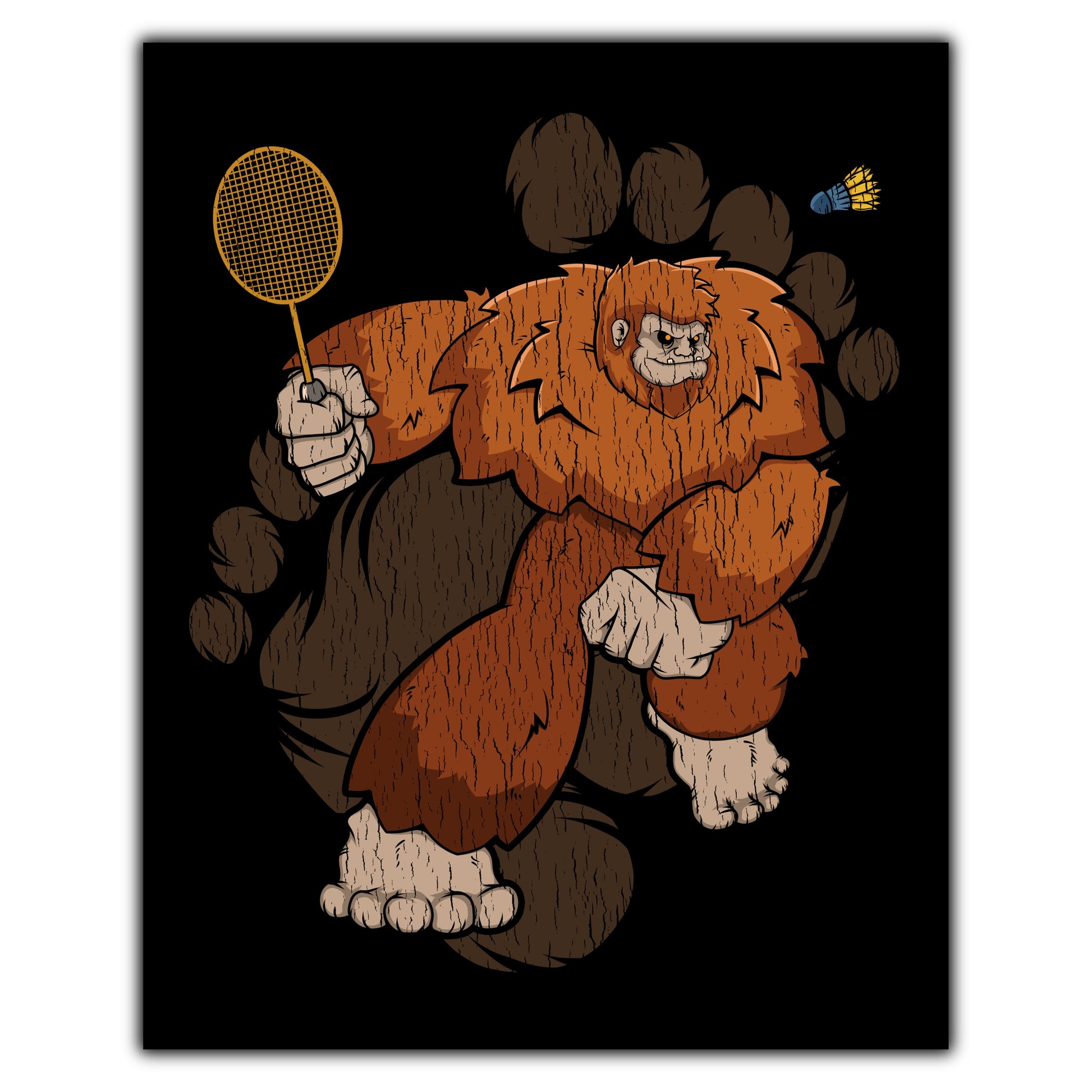 Bigfoot Badminton Art - Sasquatch Playing Badminton 8"x10" Wall Art Print