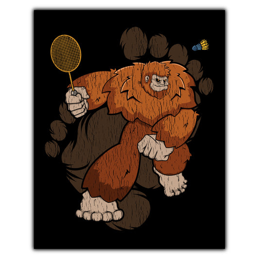 Bigfoot Badminton Art - Sasquatch Playing Badminton 8"x10" Wall Art Print