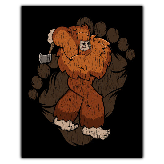 Bigfoot Axe Throwing Art - Sasquatch Throwing Axe 8"x10" Wall Art Print