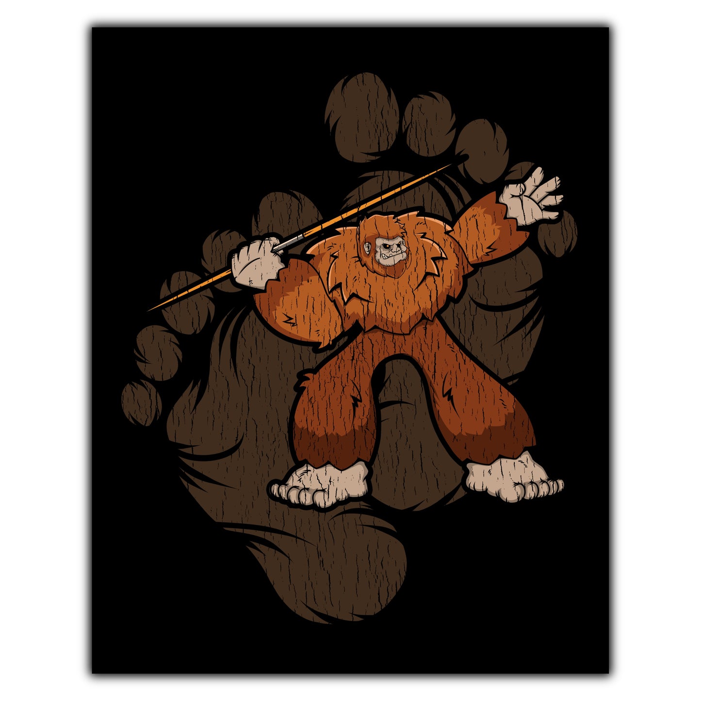 Bigfoot Javelin Throw Art - Sasquatch Throwing Javelin 8"x10" Wall Art Print