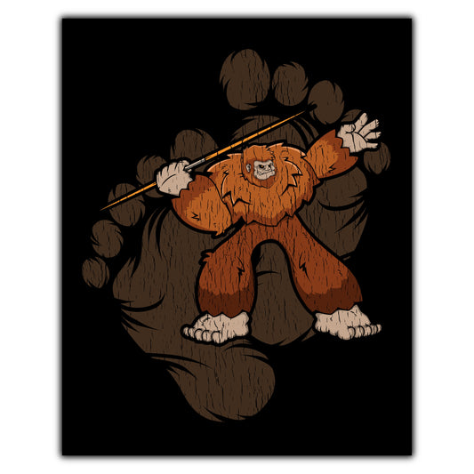 Bigfoot Javelin Throw Art - Sasquatch Throwing Javelin 8"x10" Wall Art Print