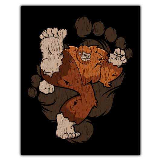 Bigfoot Karate Art - Sasquatch Kicking 8"x10" Wall Art Print