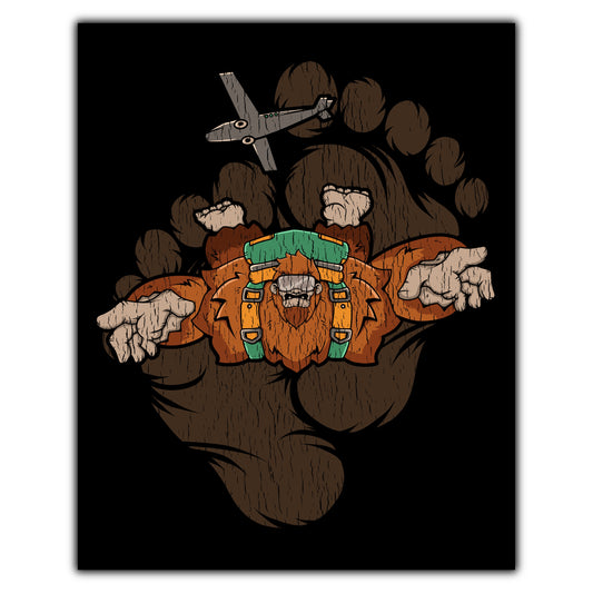 Bigfoot Skydiving Art - Sasquatch Jumping From Air Plane 8"x10" Wall Art Print