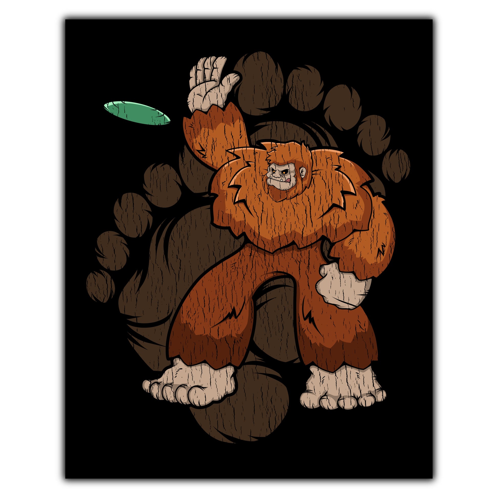 Bigfoot Disc Golf Art - Sasquatch Throwing Disc 8"x10" Wall Art Print