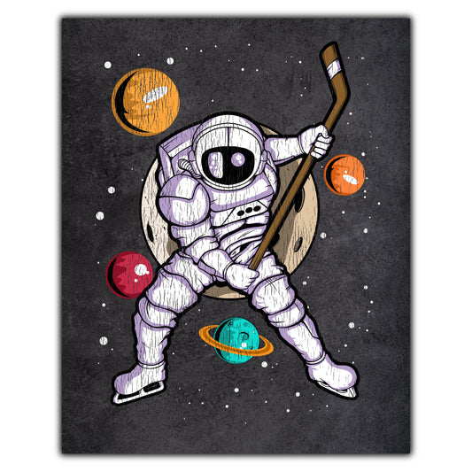 Hockey Astronaut Outer Space Spaceman Distressed 8"x10" Wall Art Print