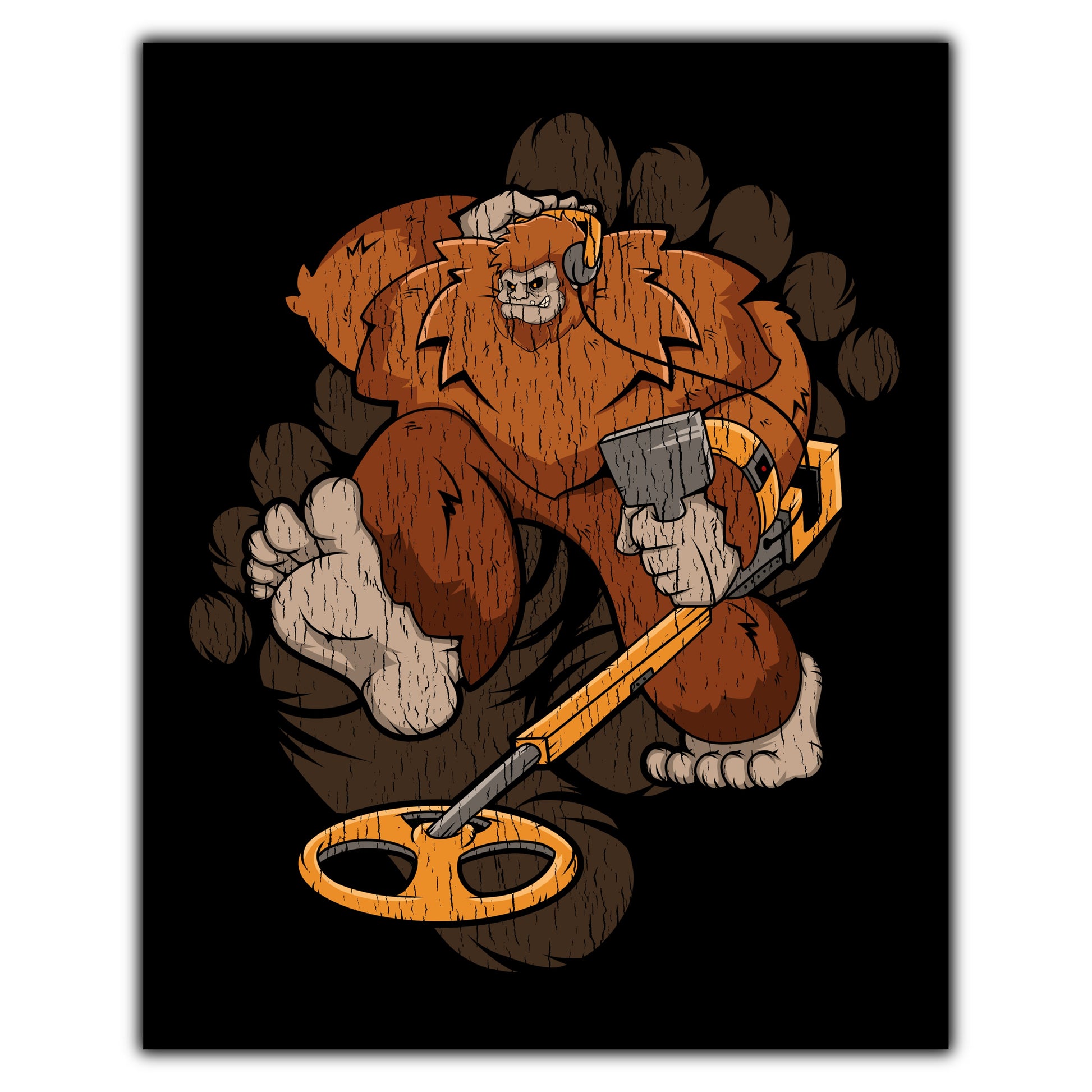 Bigfoot Metal Detector Art - Sasquatch Metal Detecting 8"x10" Wall Art Print