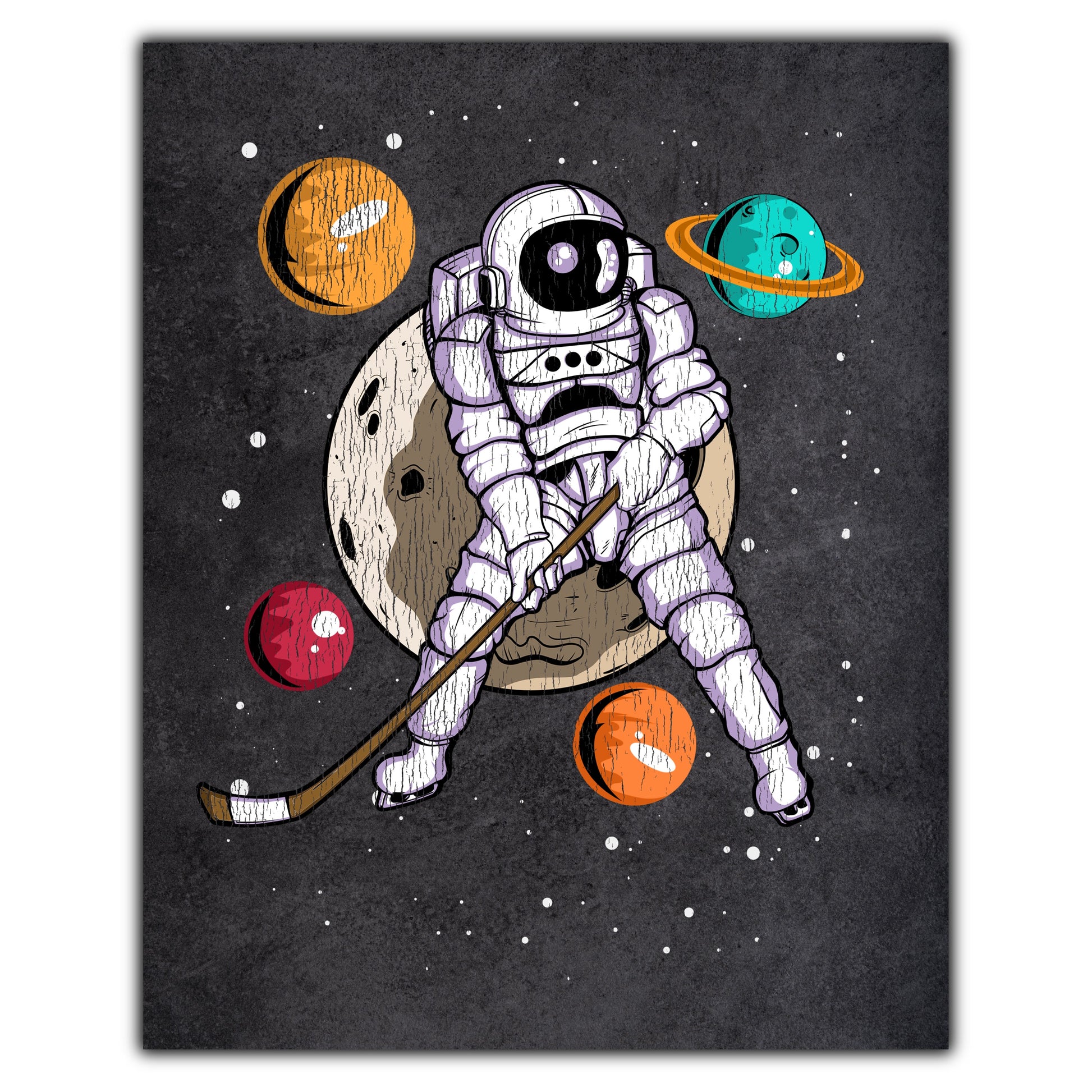 Hockey Astronaut Outer Space Spaceman Distressed 8"x10" Wall Art Print