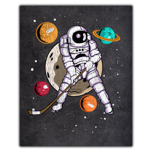 Hockey Astronaut Outer Space Spaceman Distressed 8"x10" Wall Art Print