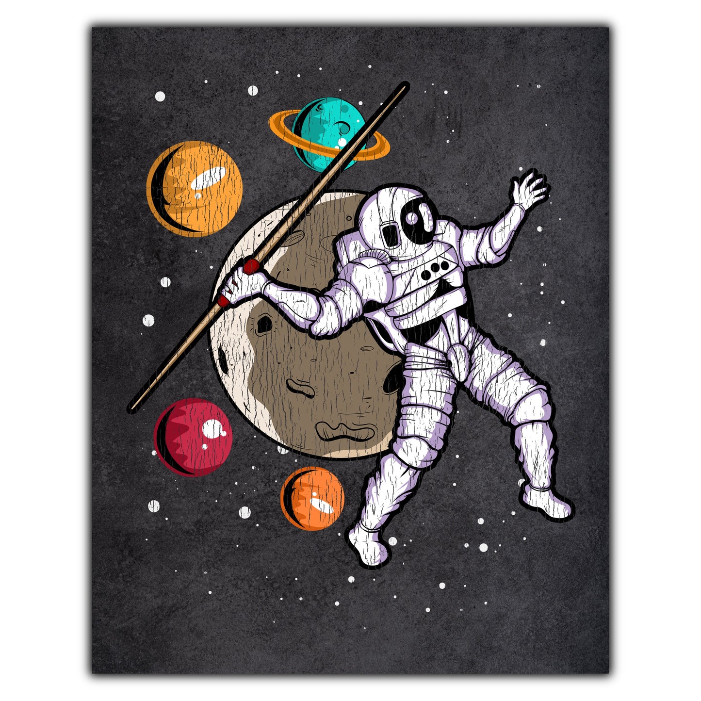 Javelin Throw Astronaut Outer Space Spaceman Track and Field Distressed 8"x10" Wall Art Print