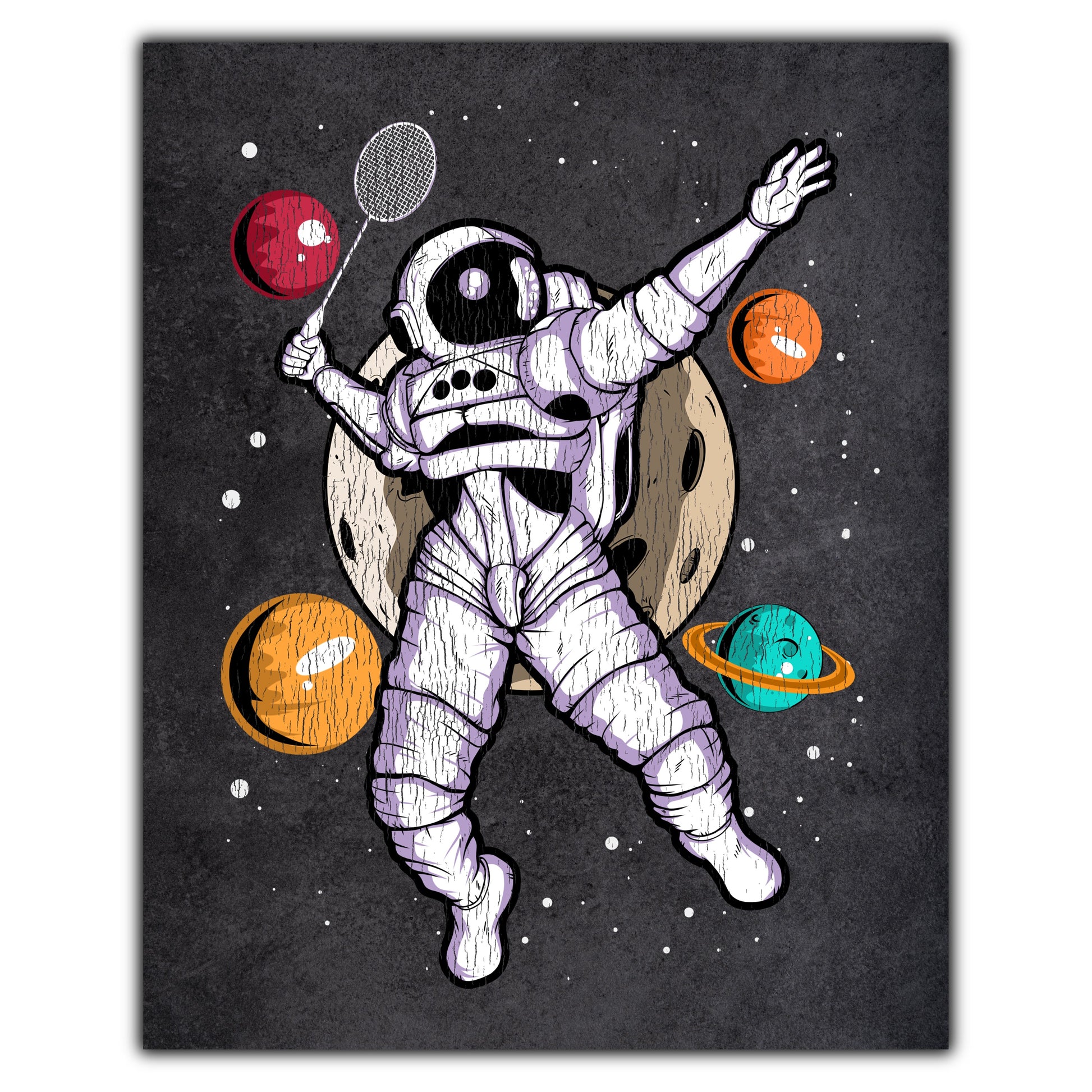 Badminton Astronaut Outer Space Spaceman Distressed 8"x10" Wall Art Print