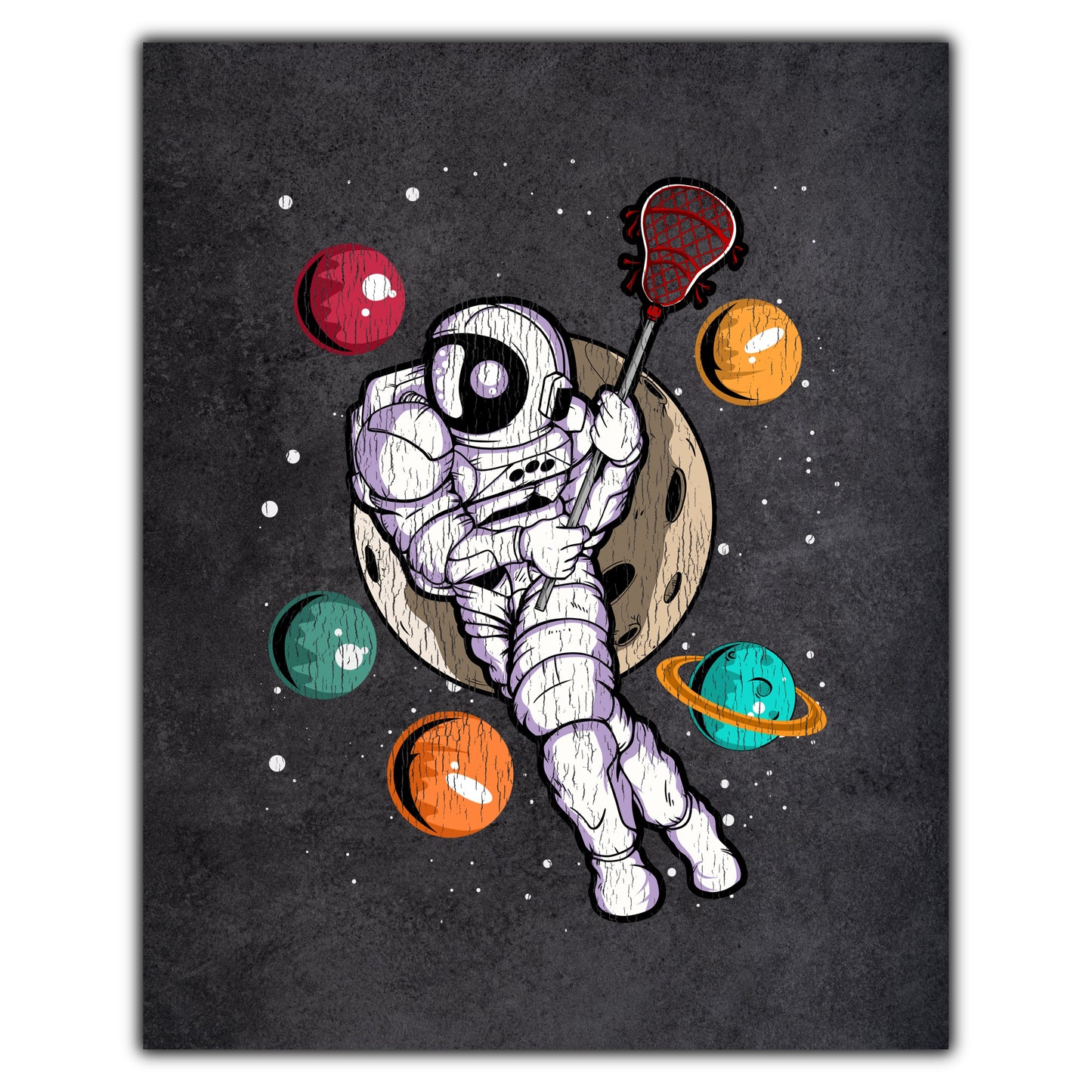 Lacrosse Astronaut Outer Space Spaceman Distressed 8"x10" Wall Art Print