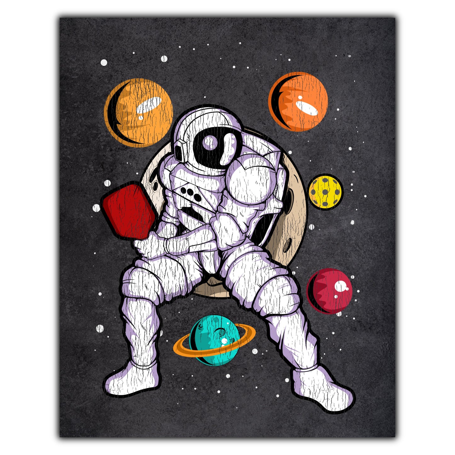 Pickleball Astronaut Outer Space Spaceman Distressed 8"x10" Wall Art Print