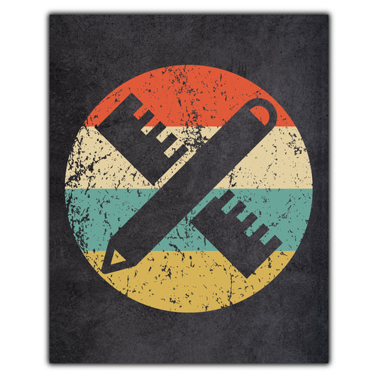 Ruler Pencil Teacher Icon Retro 8"x10" Wall Art Print