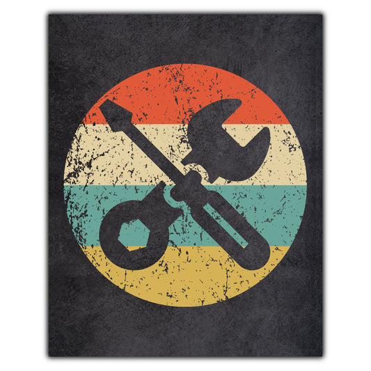 Screwdriver Wrench Car Mechanic Icon Retro 8"x10" Wall Art Print