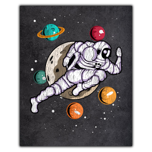Running Astronaut Outer Space Spaceman Distressed 8"x10" Wall Art Print
