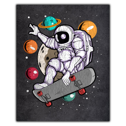 Skateboarding Astronaut Outer Space Spaceman Skater Distressed 8"x10" Wall Art Print
