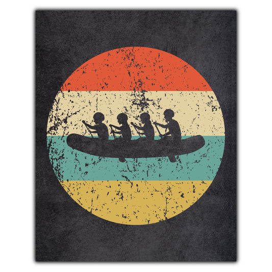 White Water Rafting Icon Retro 8"x10" Wall Art Print