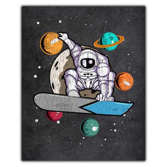 Snowboarding Astronaut Outer Space Spaceman Distressed 8"x10" Wall Art Print