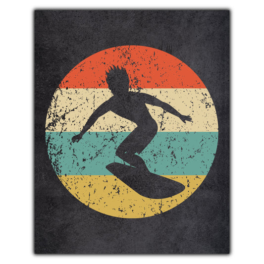 Surfer Surfing Icon Retro 8"x10" Wall Art Print
