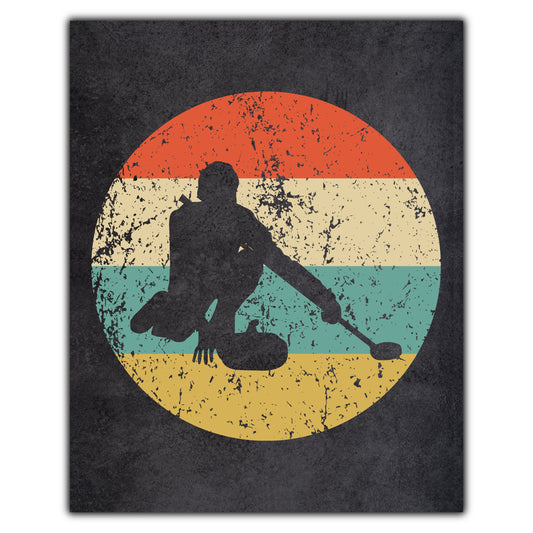 Curler Curling Sports Icon Retro 8"x10" Wall Art Print