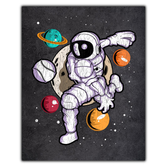 Baseball Pitcher Astronaut Outer Space Spaceman Distressed 8"x10" Wall Art Print