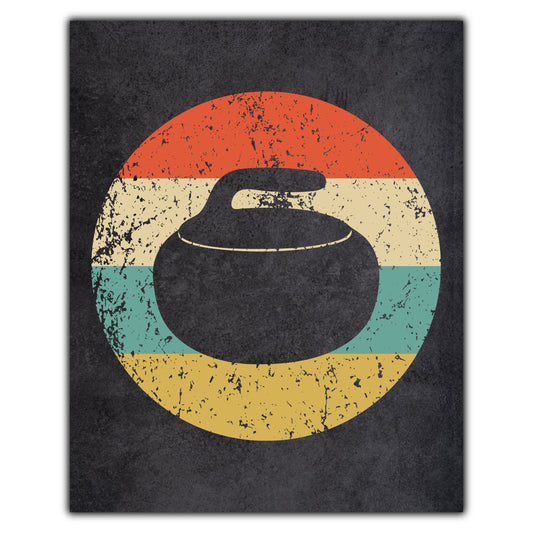 Curling Stone Sports Icon Retro 8"x10" Wall Art Print