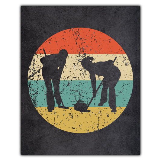Curlers Curling Sports Icon Retro 8"x10" Wall Art Print