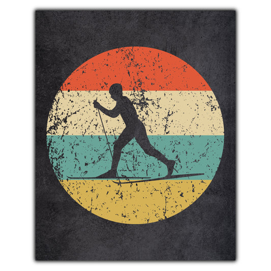 Cross Country Skiing Sports Icon Retro 8"x10" Wall Art Print