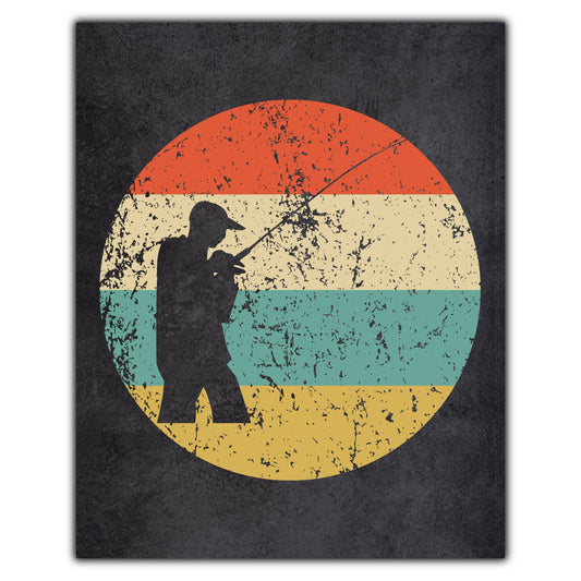 Fisherman Fishing Icon Retro 8"x10" Wall Art Print