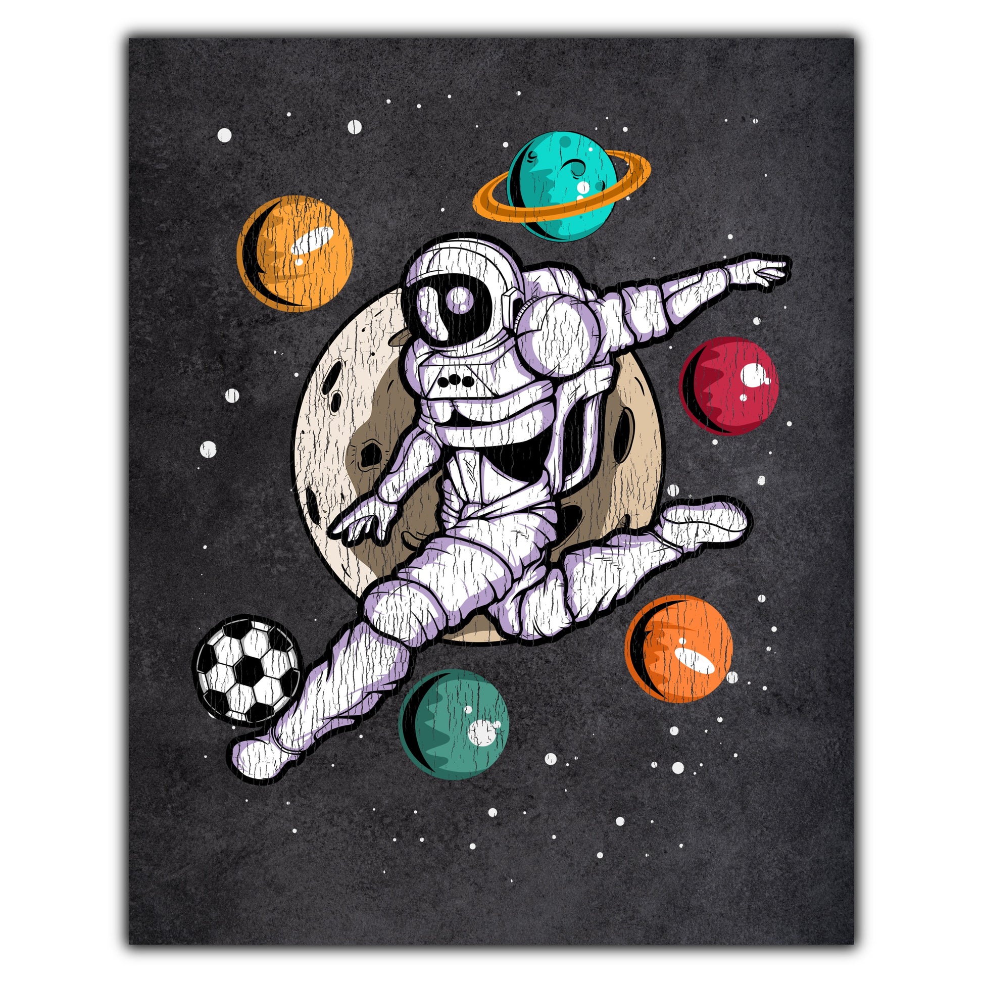 Soccer Astronaut Outer Space Spaceman Distressed 8"x10" Wall Art Print