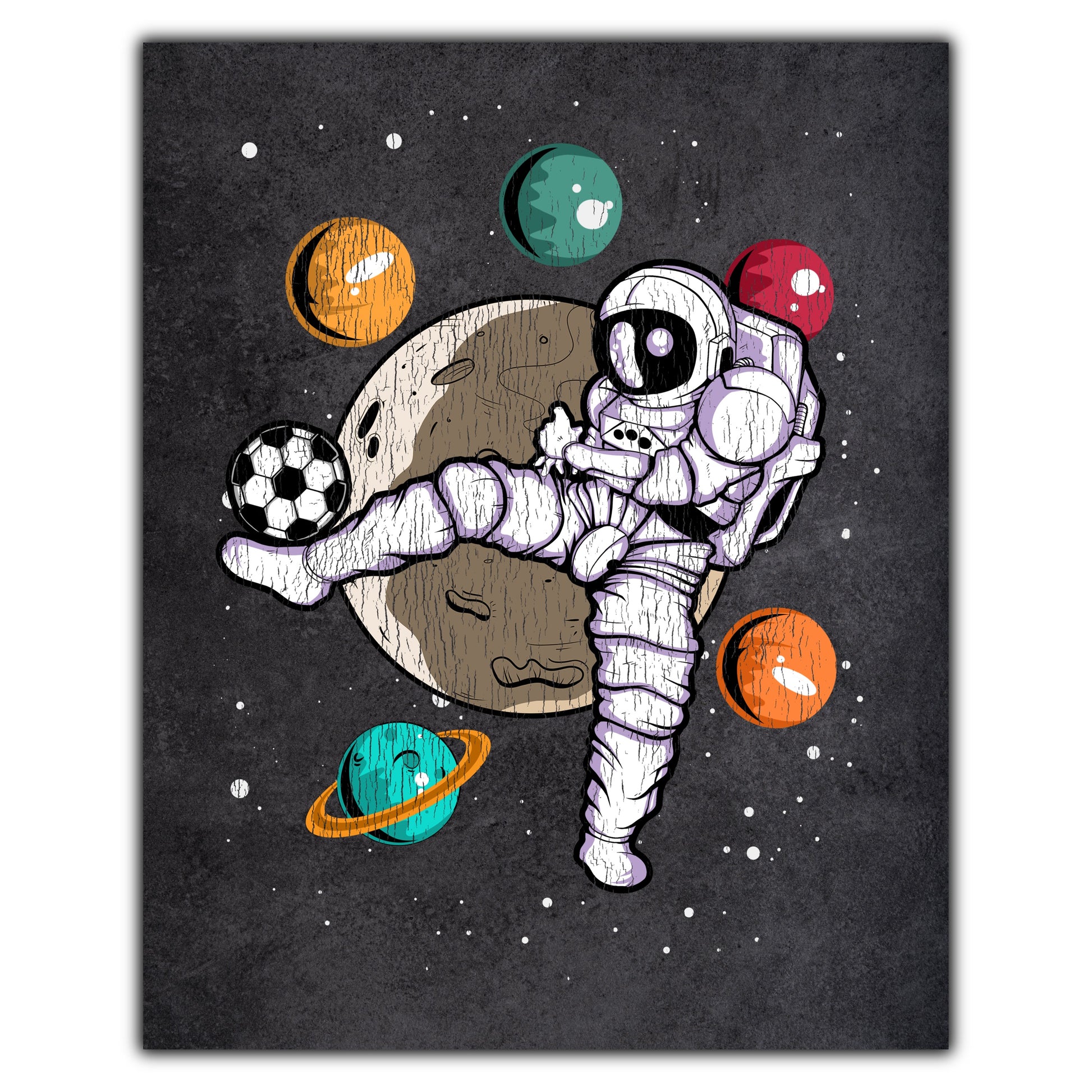 Soccer Astronaut Outer Space Spaceman Distressed 8"x10" Wall Art Print