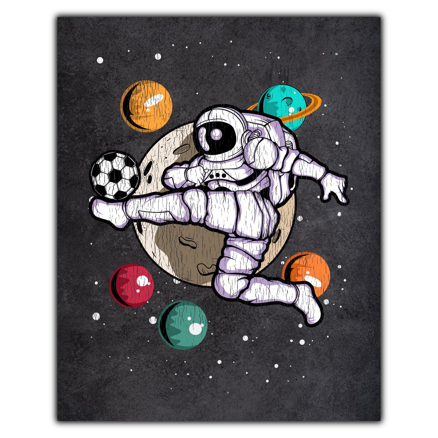 Soccer Astronaut Outer Space Spaceman Distressed 8"x10" Wall Art Print